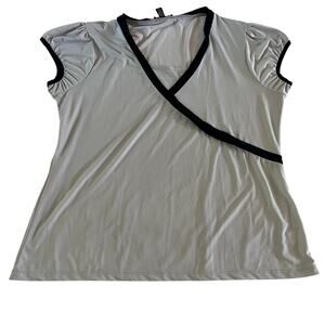 Y2K 2000s Gray Black Trim Wrap Blouse Plus Size 3X Punk Skater Grunge Stretch